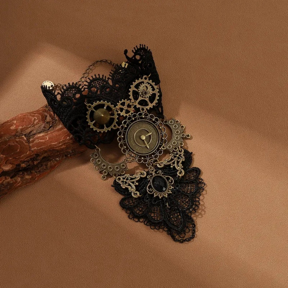 Steam Punk Bracelet Ring In Black - Picture 2 of 5